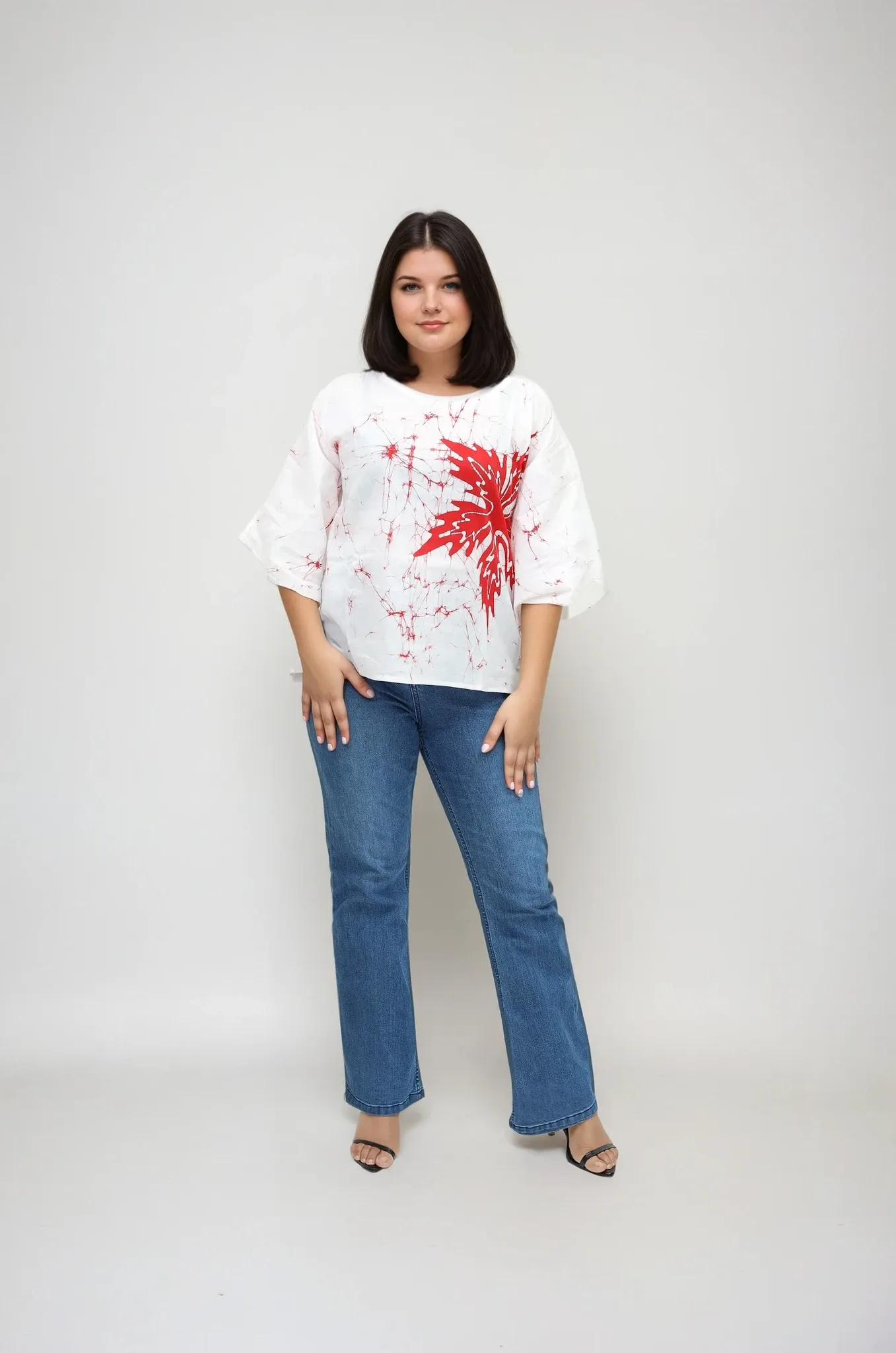 Hand Crafted Red Hibiscus Batik Top 1