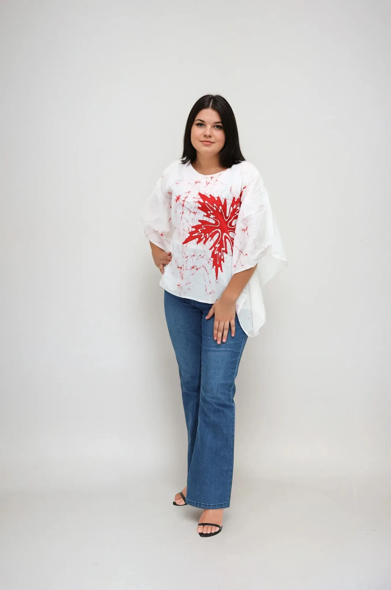 Hand Crafted Red Hibiscus Batik Top 3